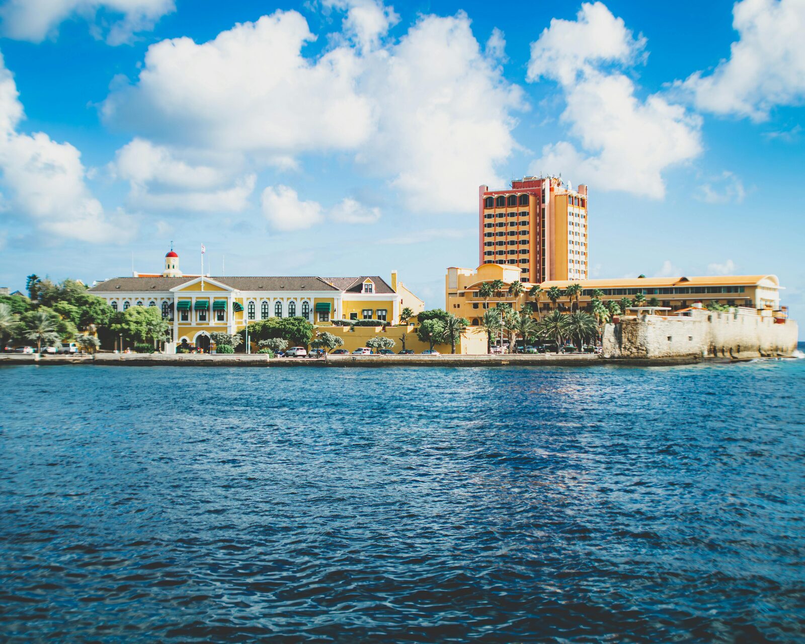 Palm Beach with resort hotels and palm trees facing the sea