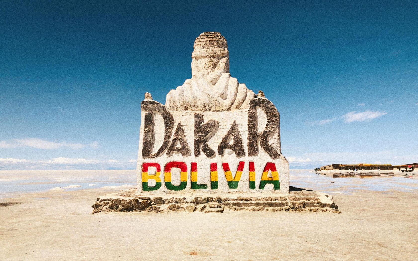 Dakar Bolivia monument on the salt flat