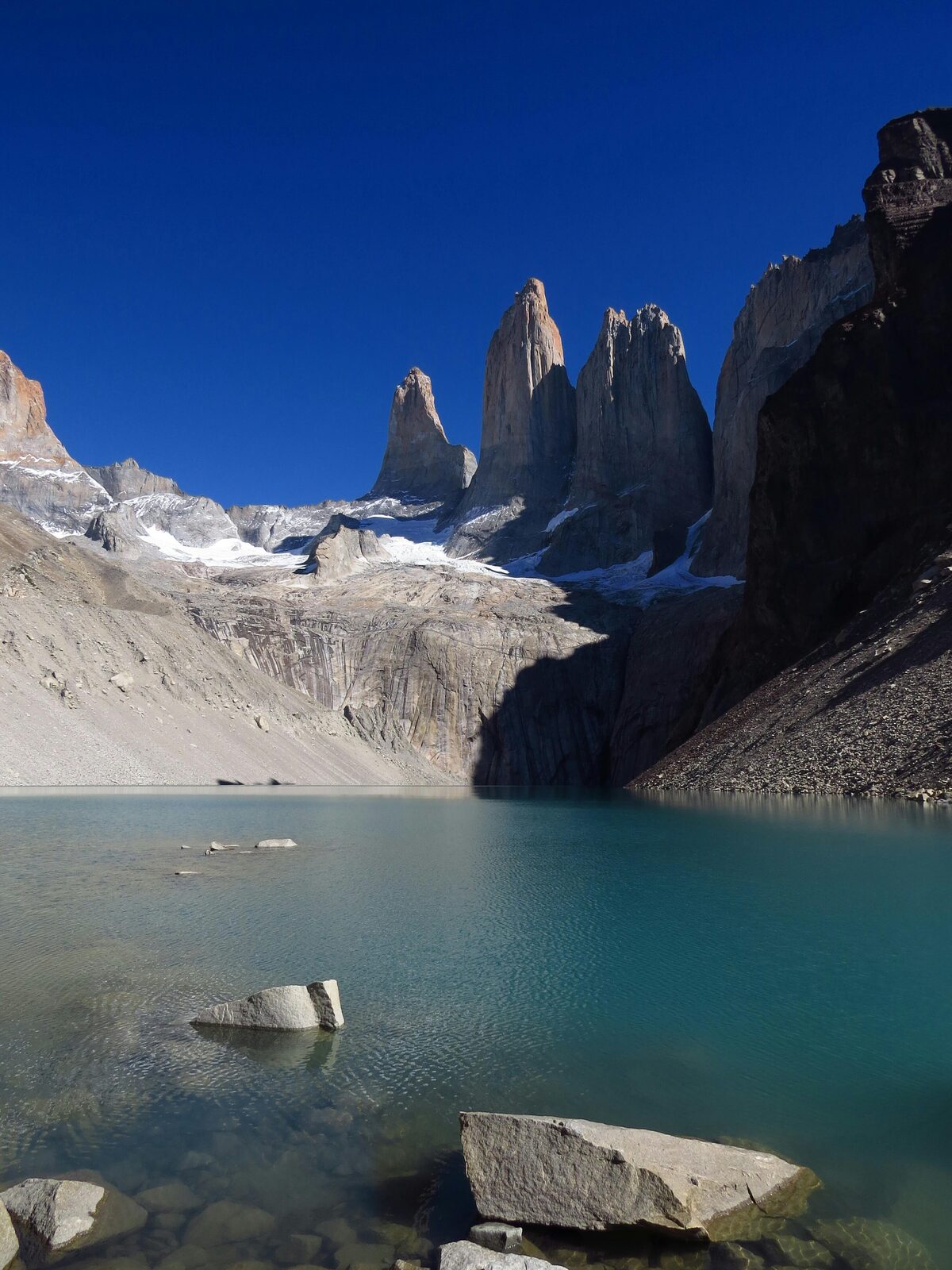The Torres del Paine above a glacial lake in Chilean Patagonia