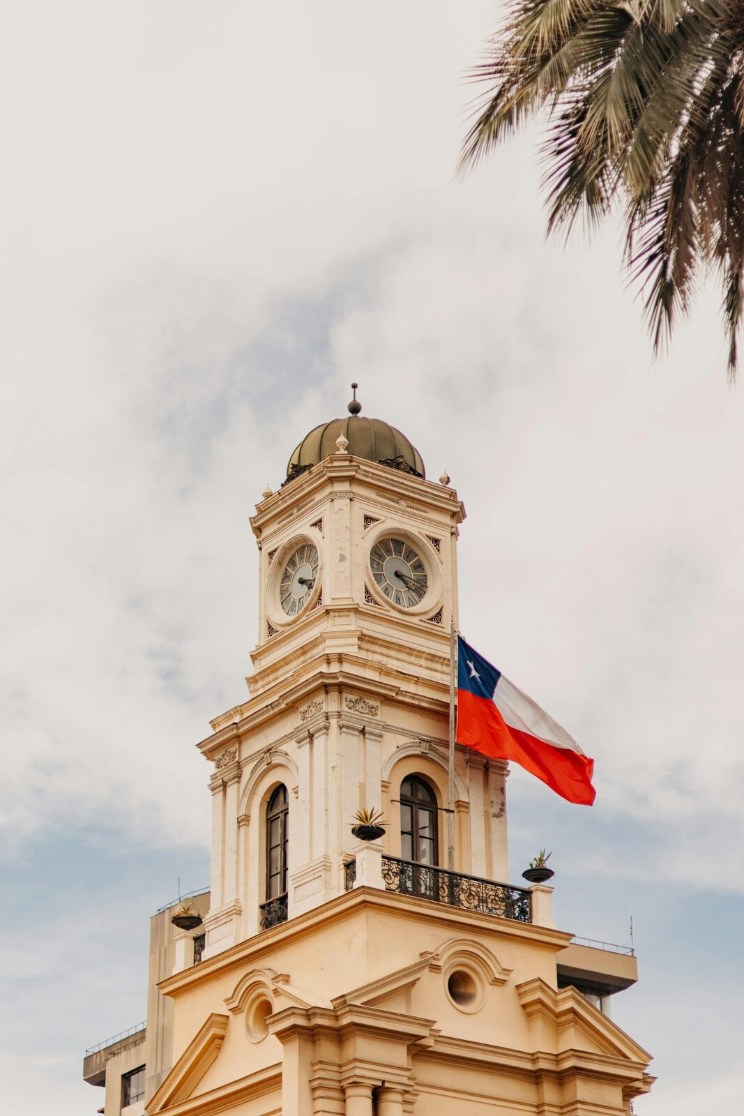 Heritage church and Chilean flag on a hillside in Valparaíso