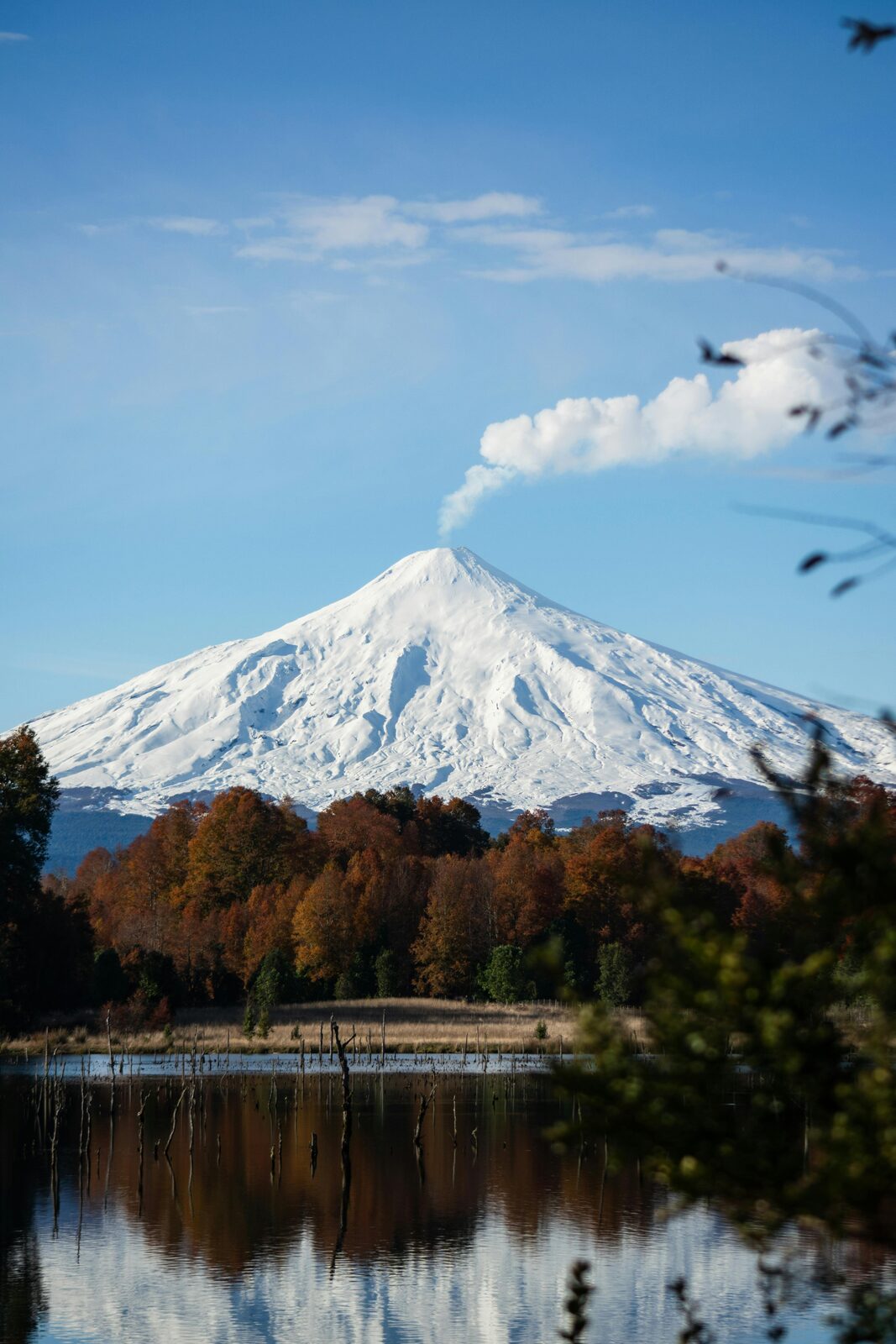 Snow-capped volcano in southern Chile