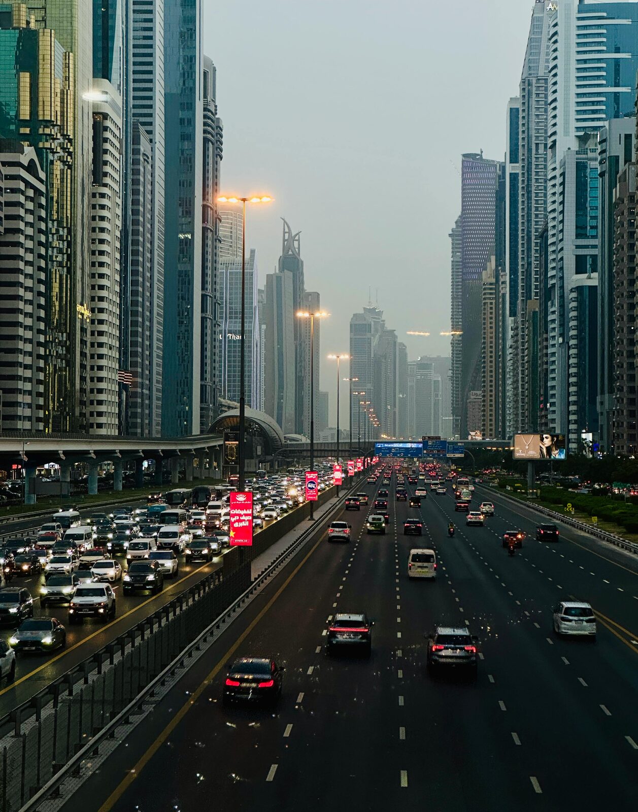 Avenue lined with skyscrapers in Dubai