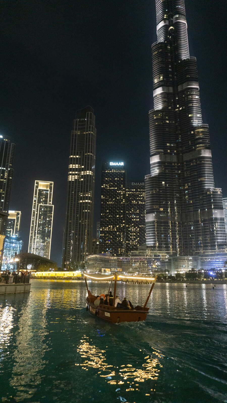 Dubai skyscrapers illuminated at night
