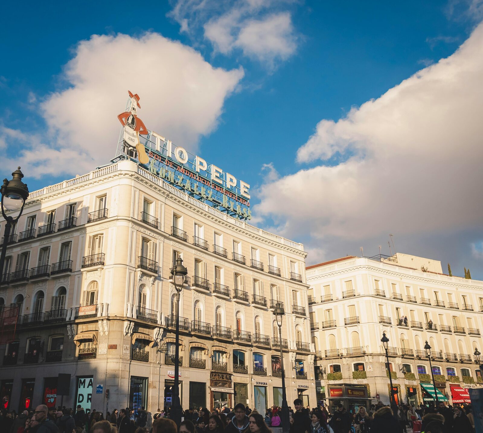Puerta del Sol in Madrid with the Tío Pepe sign