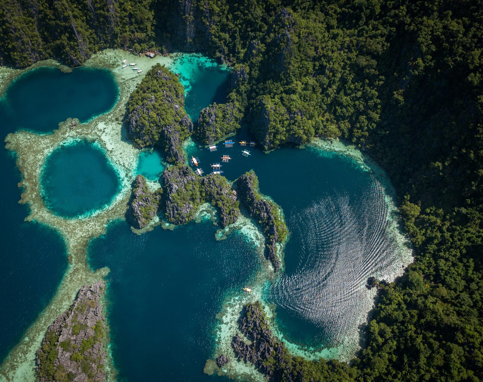 Coron's emerald lagoon from the air