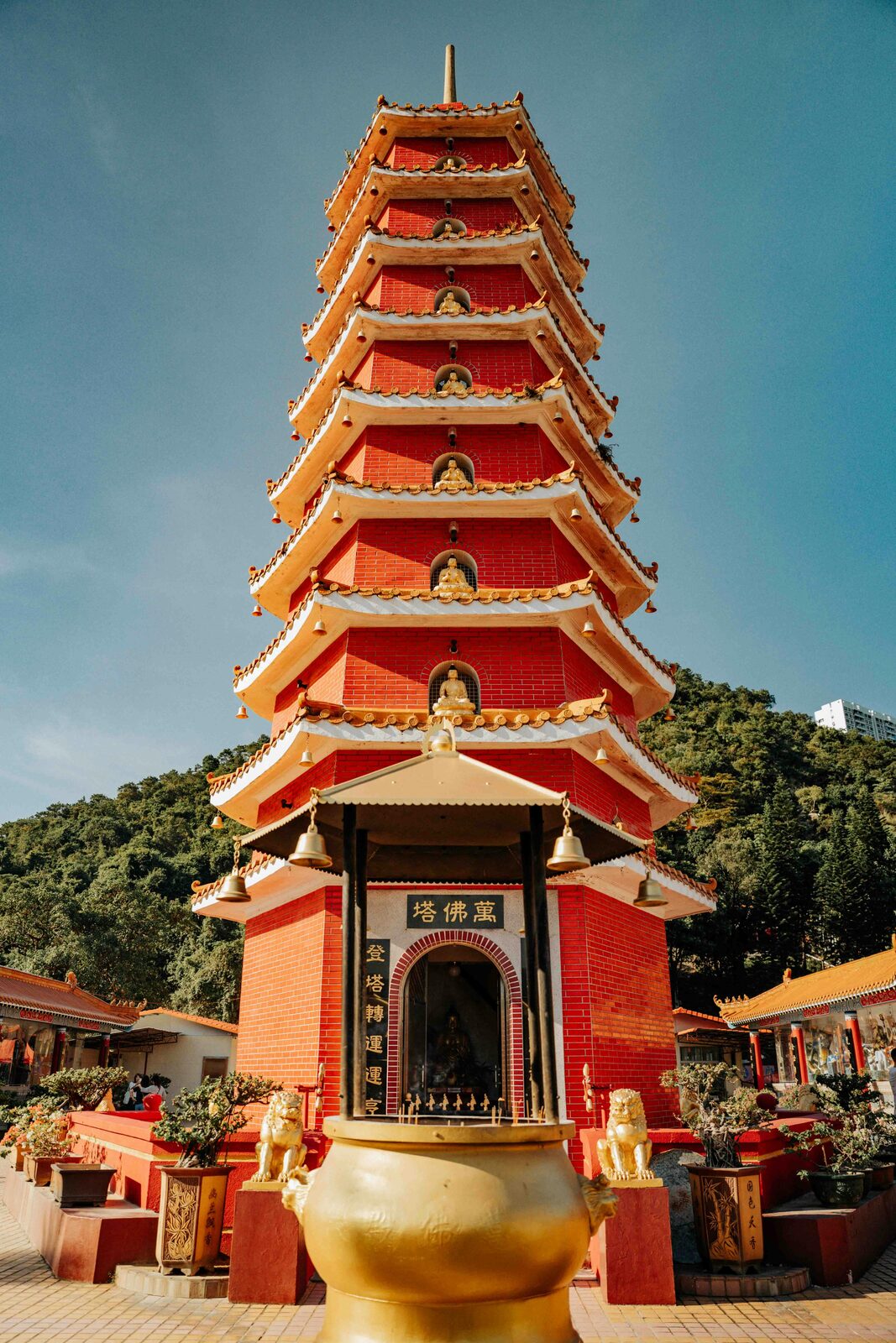 Red pagoda of the Ten Thousand Buddhas Monastery in Sha Tin