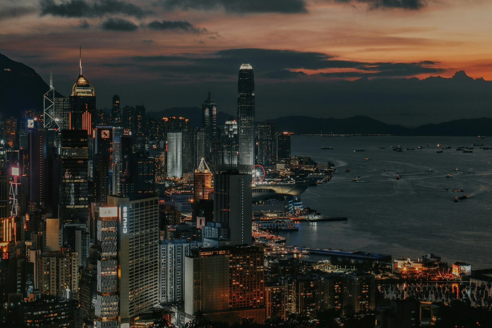 Hong Kong skyline through haze seen from above