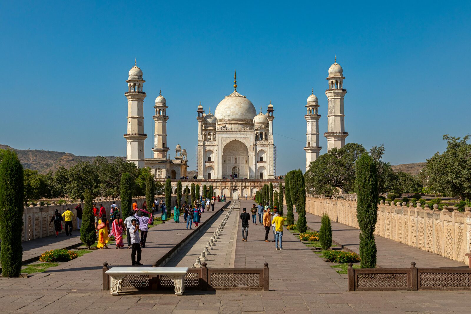 The Taj Mahal seen from the Charbagh garden in Agra