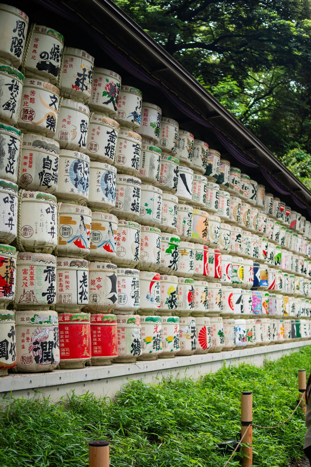 Sake barrels stacked at a shrine