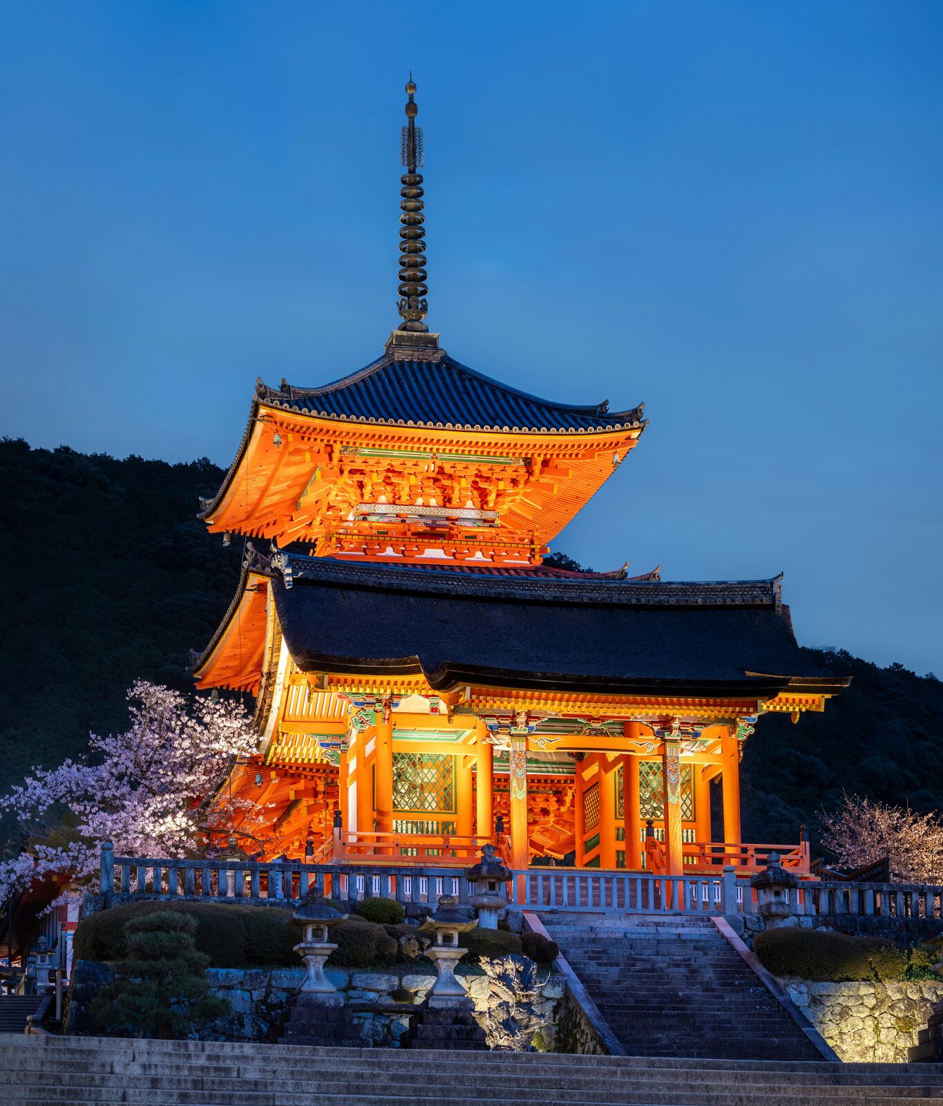 Kyoto pagoda illuminated at night