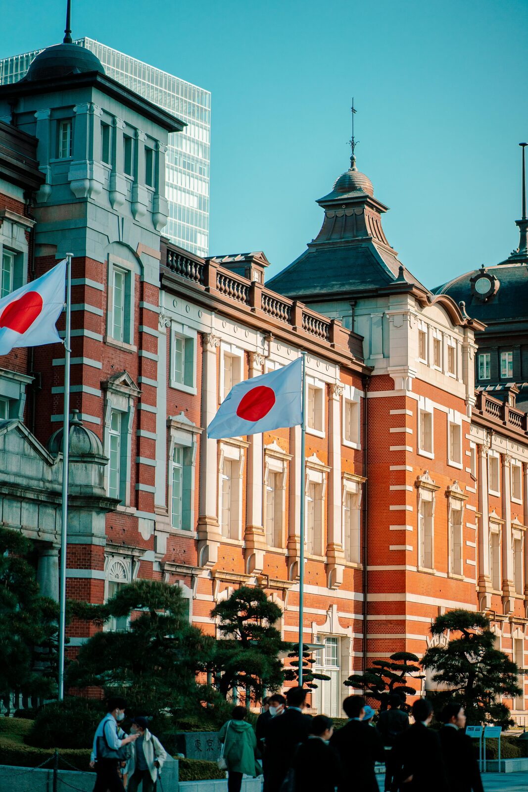 Tokyo Station's red-brick facade in the Marunouchi district