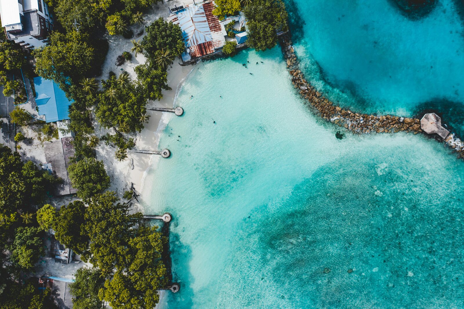 Isla con vegetación y laguna en Maldivas