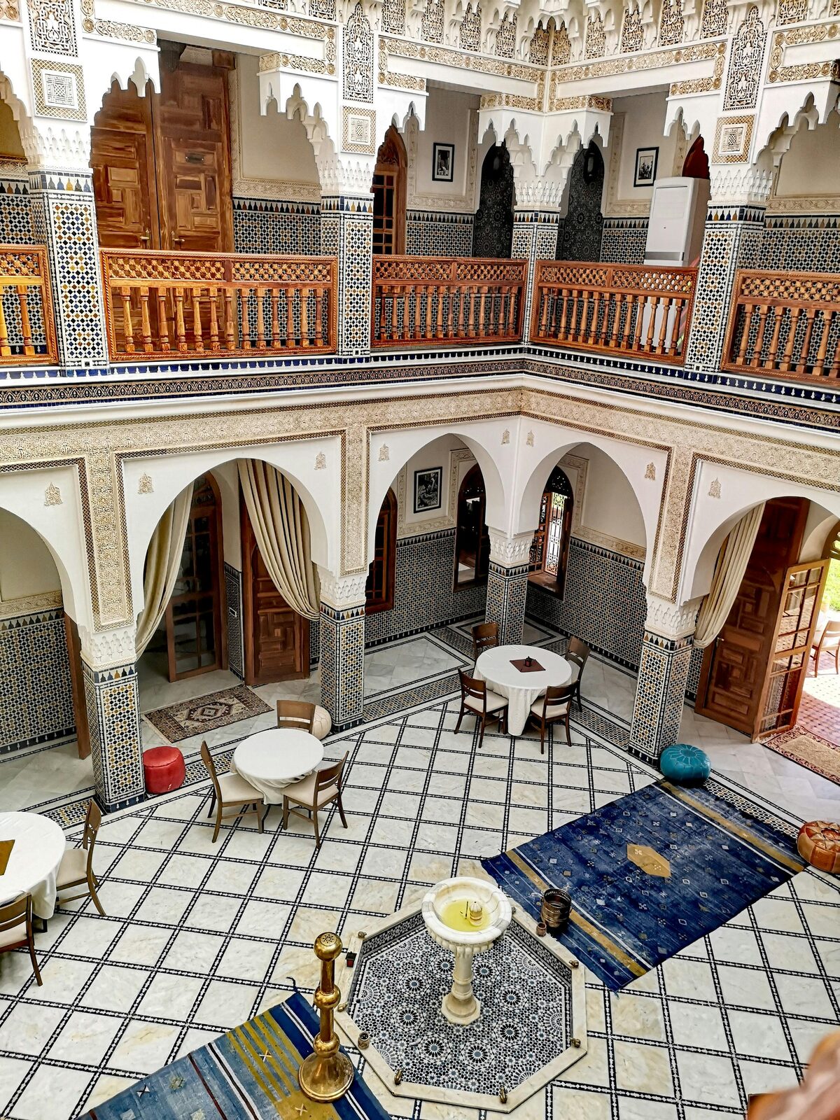 Riad courtyard with mosaic tilework