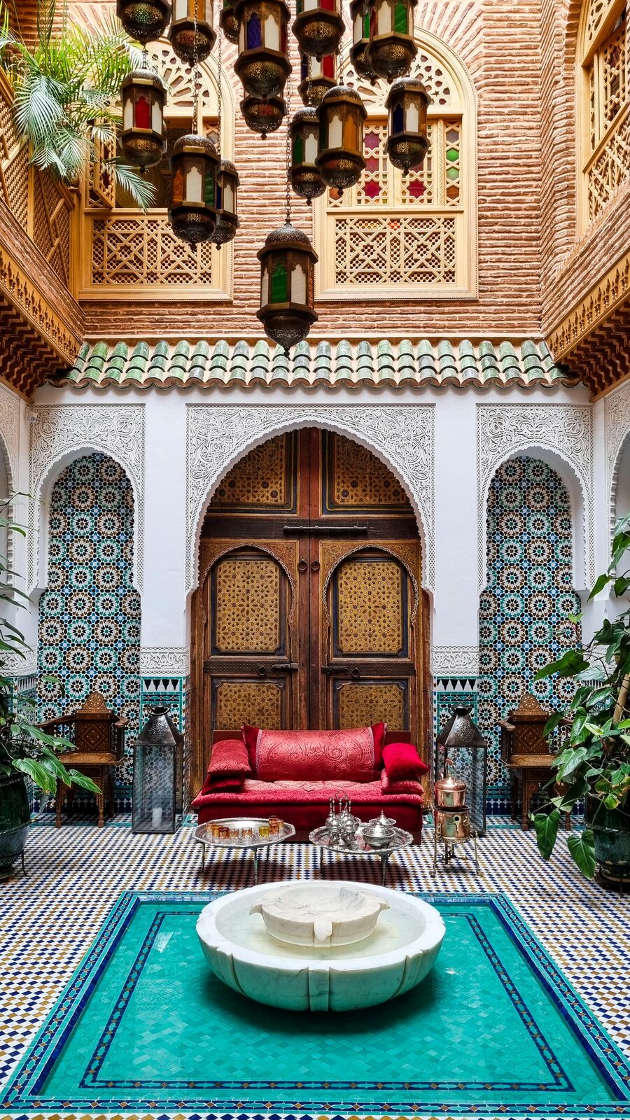 Inner courtyard of a Moroccan riad with arches