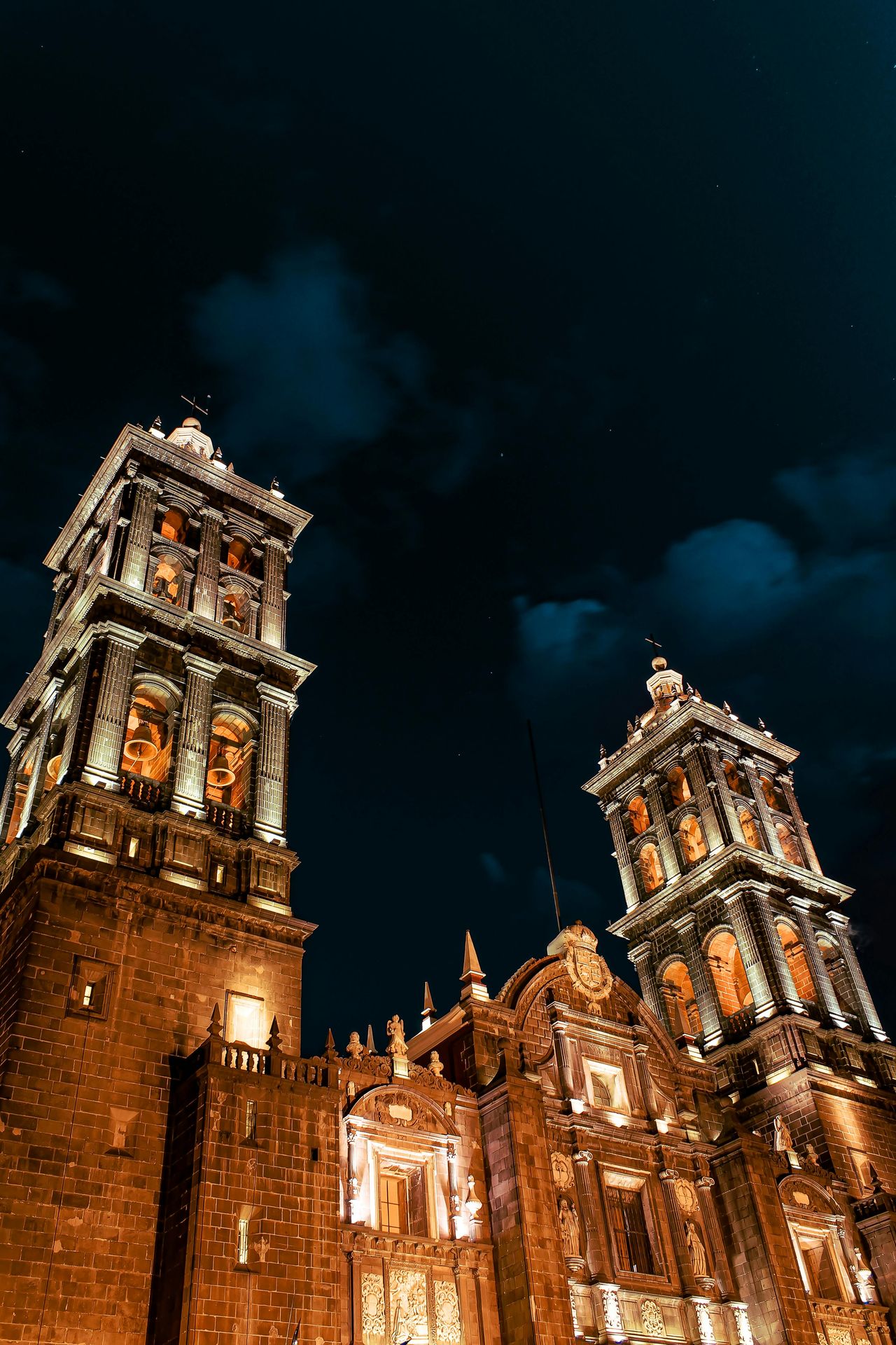 Cusco Cathedral lit up at night