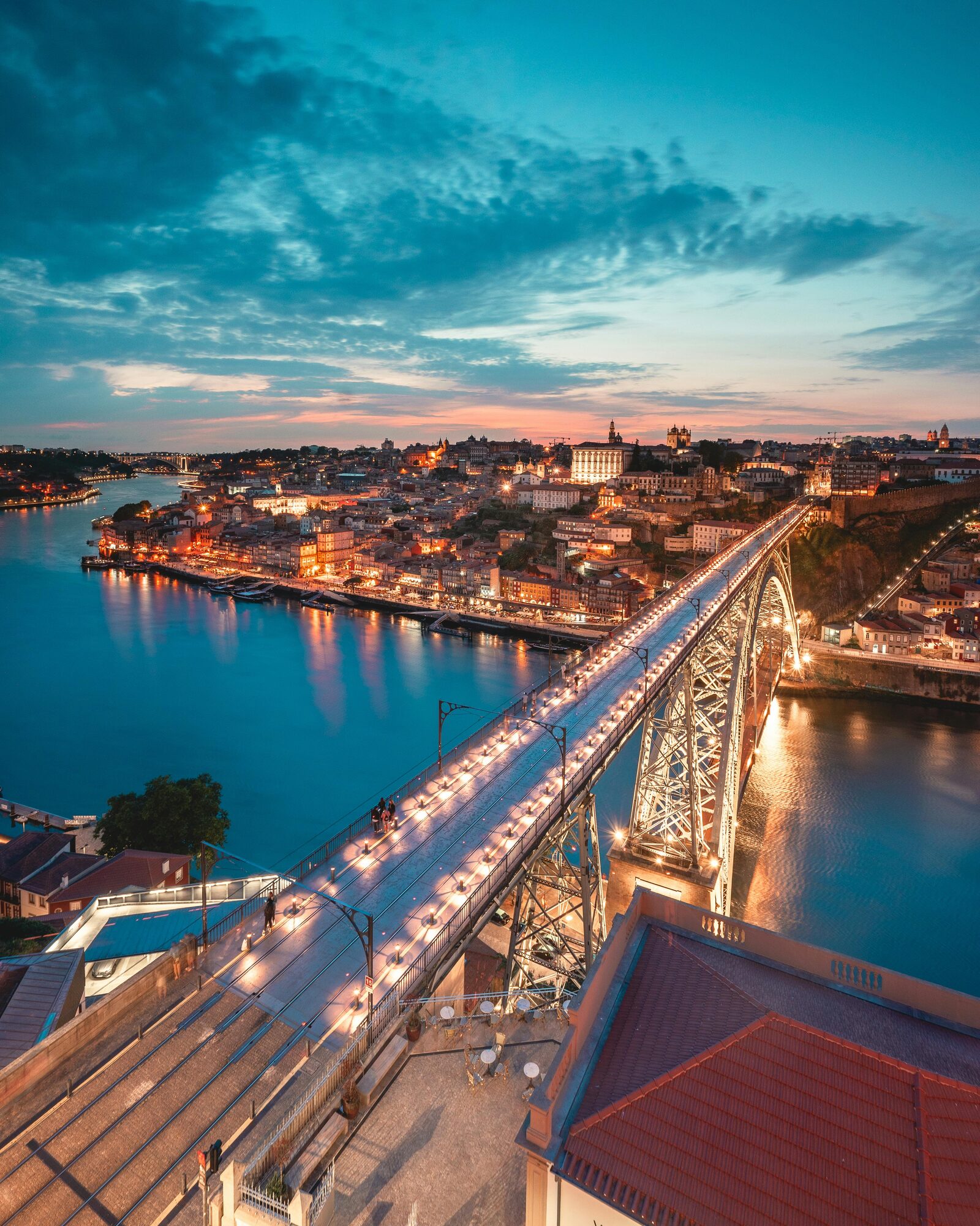 The Ponte Dom Luís I over the Douro in Porto at dusk