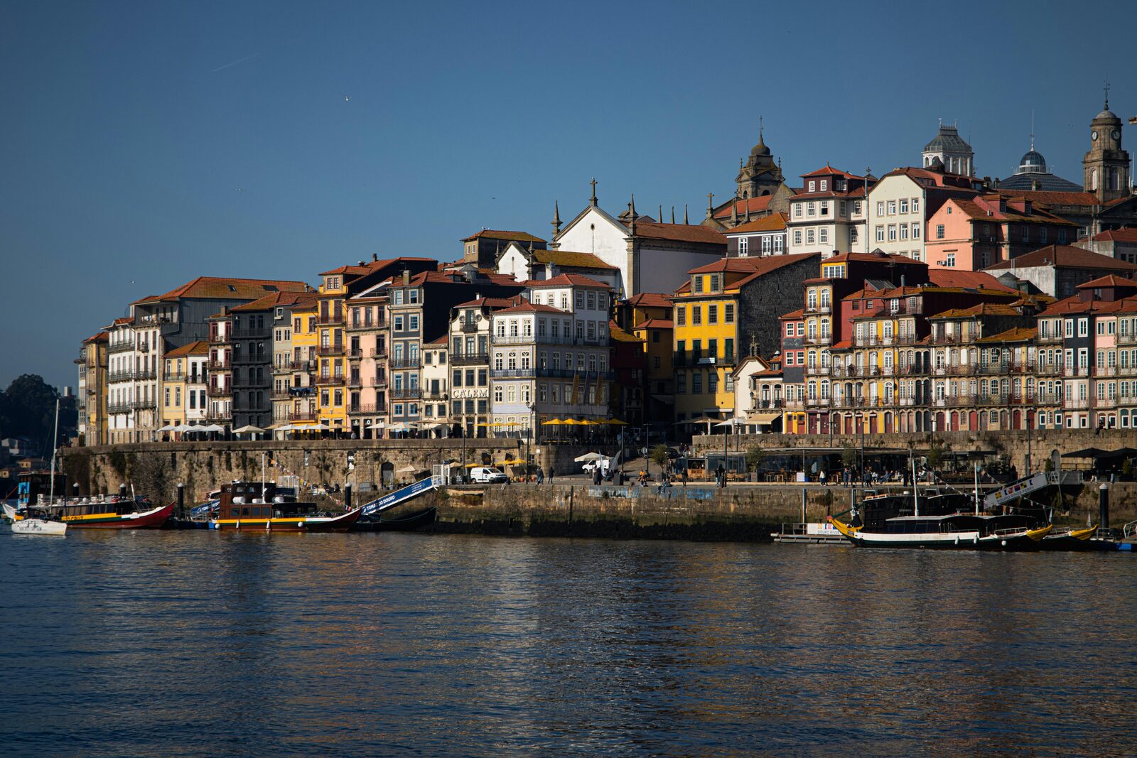 Porto's Ribeira waterfront seen from the Douro river