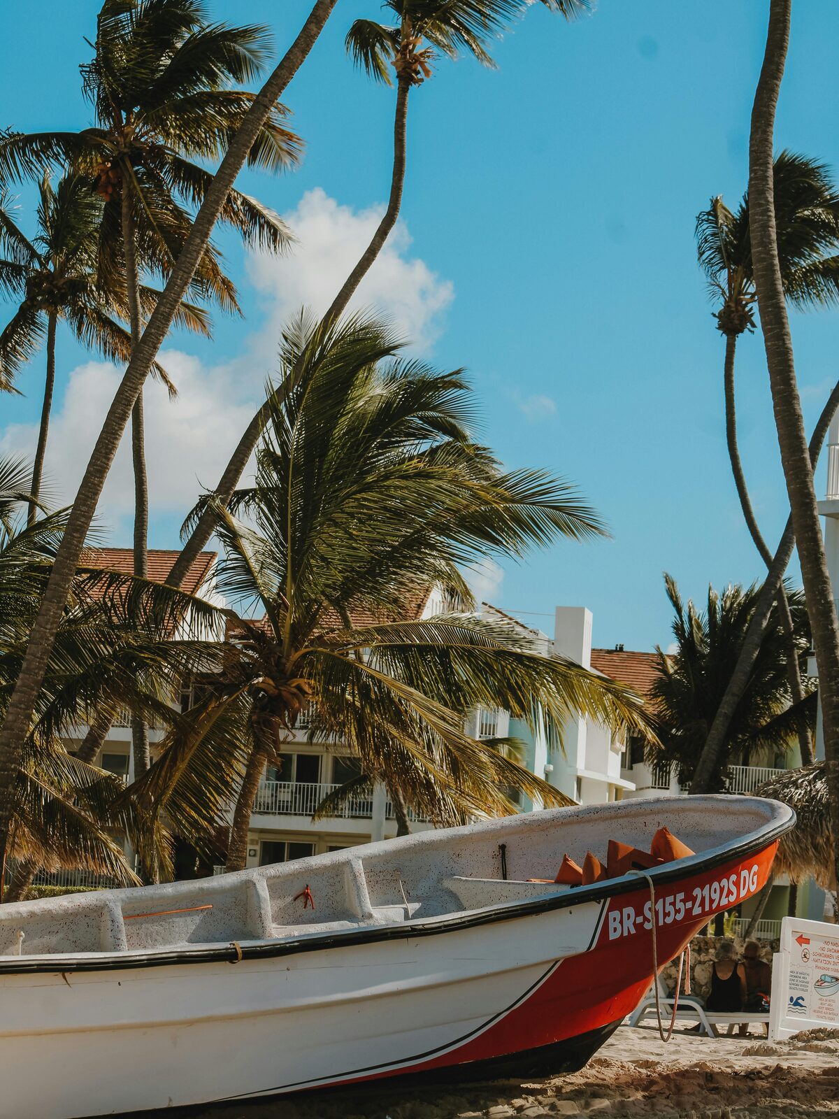 Cocoteros sobre la arena de Playa Cosón en Las Terrenas